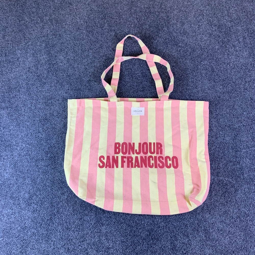 Sézane Bonjour San Francisco Canvas Tote Bag Women's Pink Striped Shoulder Strap